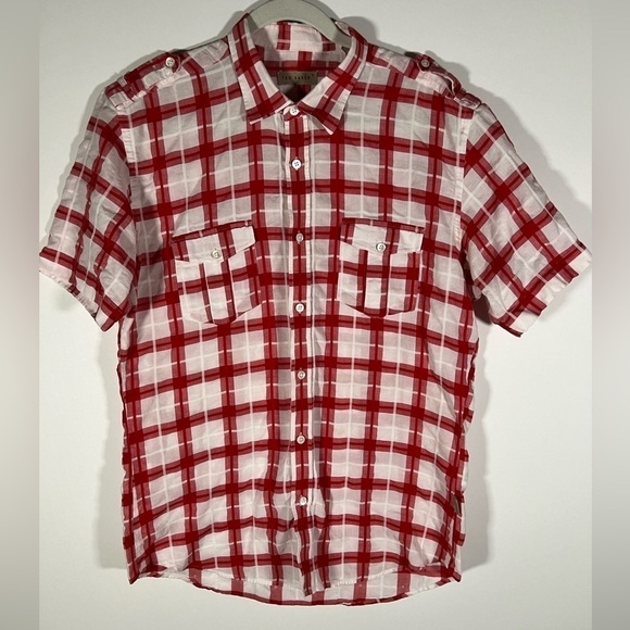 Ted Baker Other - Ted Baker lightweight buffalo check red white plaid summer sz 5(XL) pockets SS